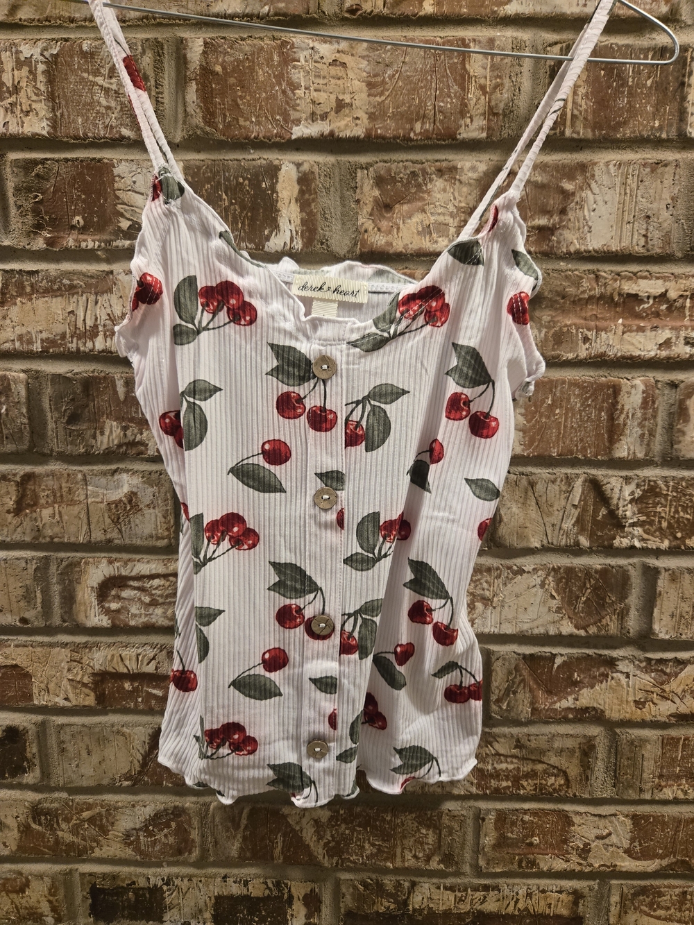 Derek Heart Women’s Small Cherry Print Cami Tank Top Button Front Y2K NWOT